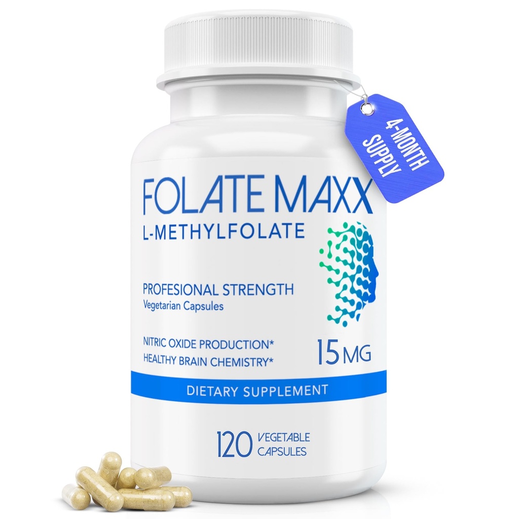 FolatMexx L-Methylfolate 15mg, 120 Capsules – 医生为男女编制的甲基Folate补充剂 – 能源、Mood和焦点的高潜力5-MTHF – 非GMO,Gluten-Free(4个月供应量)