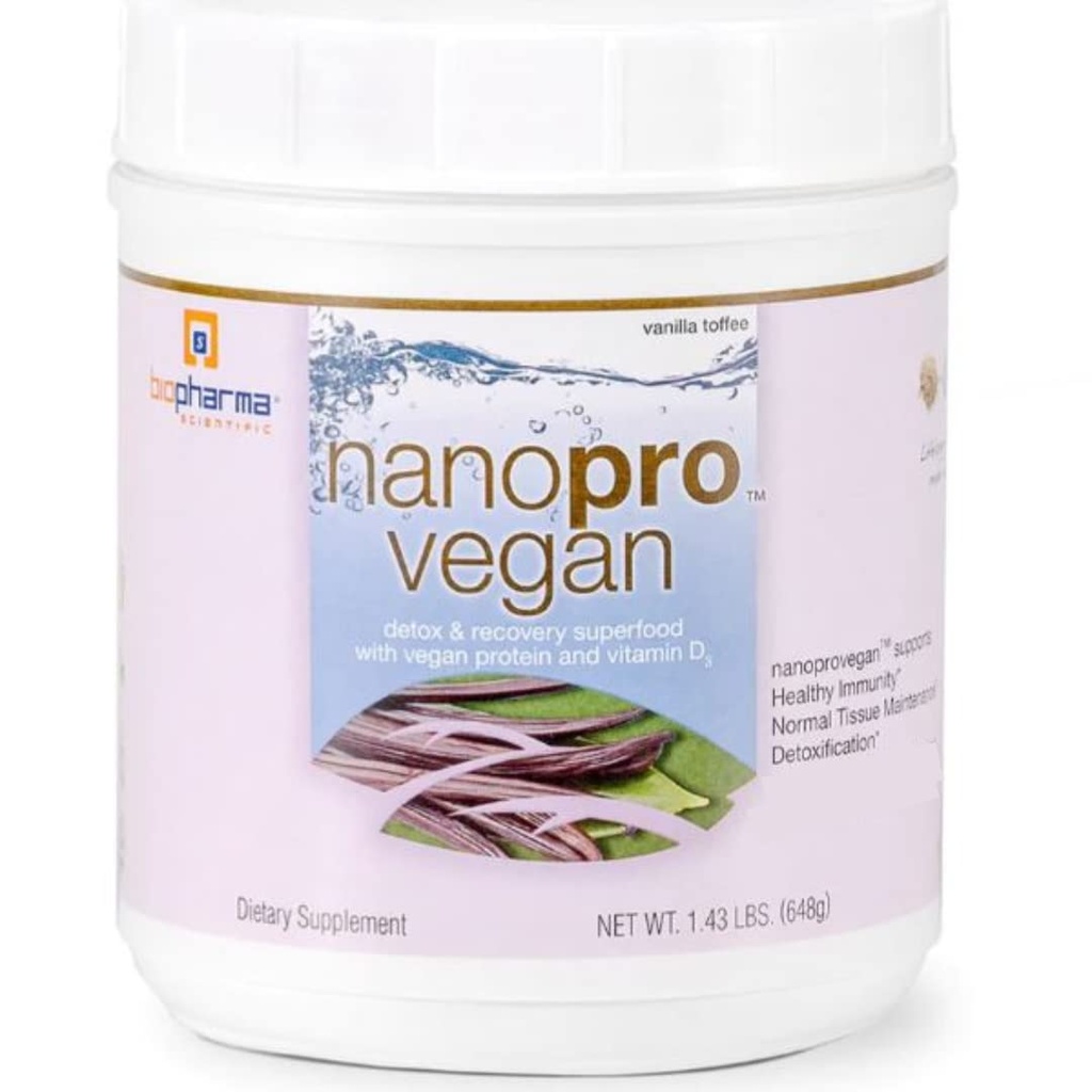 生物药品科学 Nanopro Vegan:Vegan蛋白粉用于免疫支持和与Pea Protein Blend、Ashwagandha和Vegan D3、Vanilla Toffee Flavor一起进行恢复