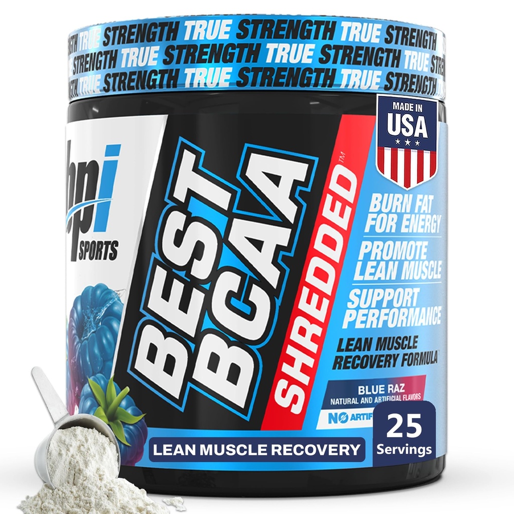 BPI 体育最佳BCAA Shreded - 咖啡因免费热能恢复饮料,精益肌肉建筑 BCAA 男女粉末,预研 BCAAs 氨基酸饮料 - 蓝拉兹 - 25种服务