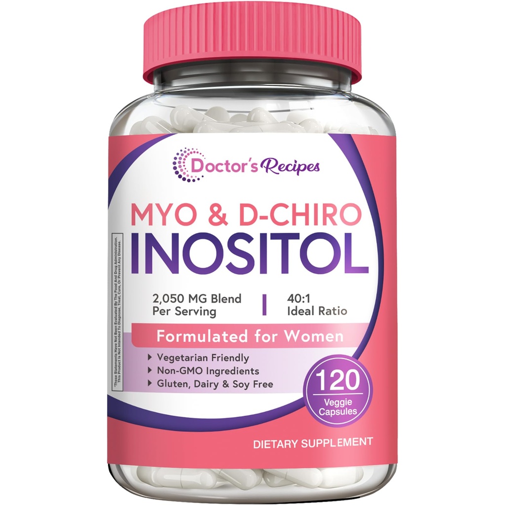 医生的Recipes Inositol补编,Myo-Inositol & D-Chiro Inositol Capsules 2050mg 个人服务,理想40:1 Blend,Hormone平衡为妇女,Ovarian功能和生育支持,120 Vegan Caps