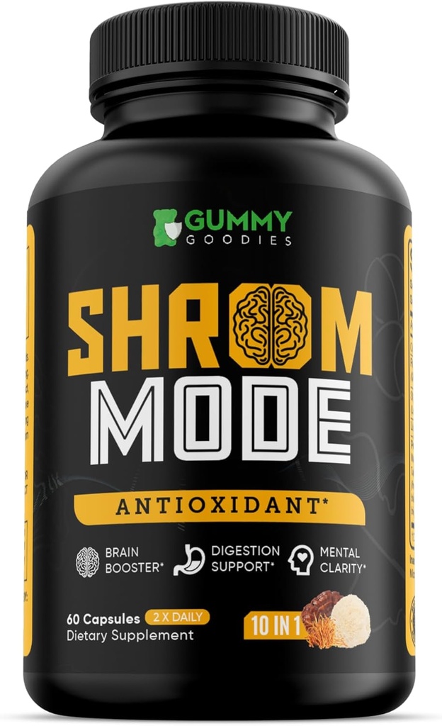 有机蘑菇 补充10英寸-1,Reishi, Lions Mane, Cordyceps, Chaga, Turkey Tail, Natural Imune & Cognitive Health Boost, 60 Veggie Capsules (英语).