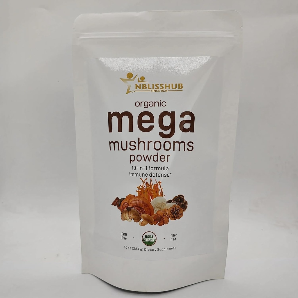 有机巨型蘑菇粉 10 in 1 Complex – Imune System Booster → Chaga, 狮子的马恩, Reishi, Cordyceps & More – 10 oz (284-Day Supplication) → Filler-Free, Vegan,非GMO Supleties & Tea的超级食品 – 10 oz(284-Day Supplement) – Filler-Free, Vegan, N-GMO Superfood for Sliverys & Tea