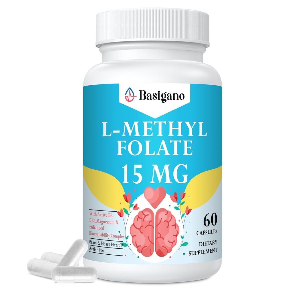 L 甲基folate 15mg(5-MTHF) - 含有B6和B12的活性叶酸 - Vegan,无胶体,无乳品(1包)