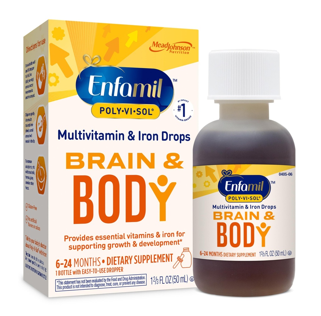 Enfamil 聚-Vi-Sol 与铁液多维他命滴,支持增长和发展*,50mL瓶