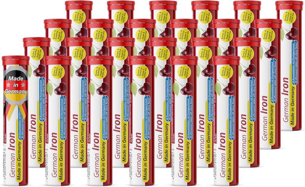 T&D 德国铁14 mg - 480 Vegan 饮料 Effervescent 药片 - Cherry Flavor - 德国制造