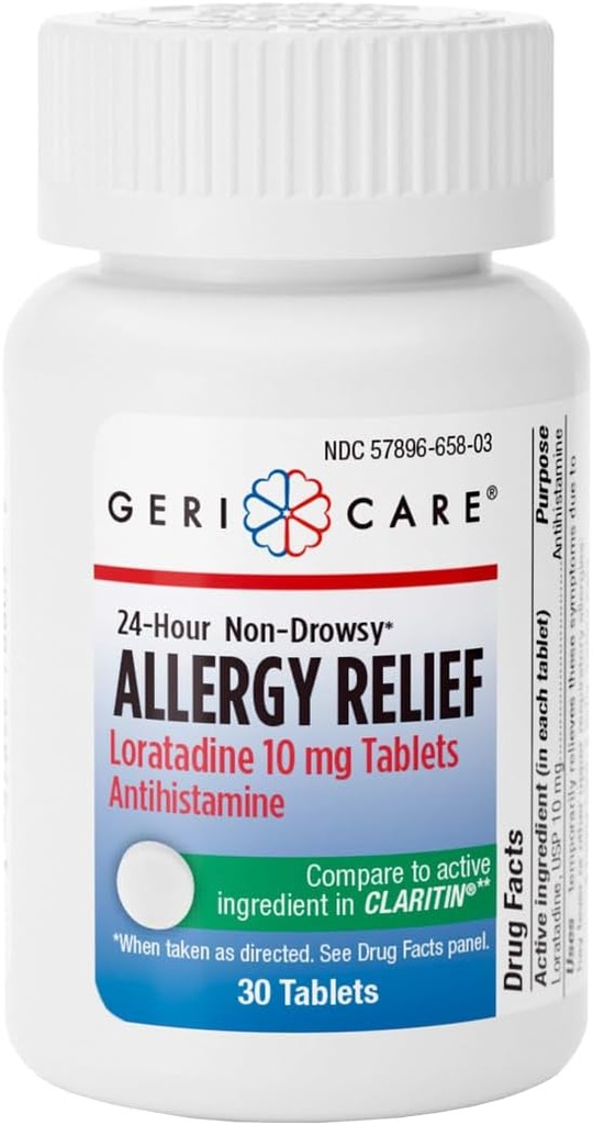 GeriCare Loratadine 10mg Non-Drowsy 24Hour过敏救济,抗希斯坦胺过敏/Sinus 支持Runny Nose,喷嚏,Ichy,30 Counter,1 Pack.