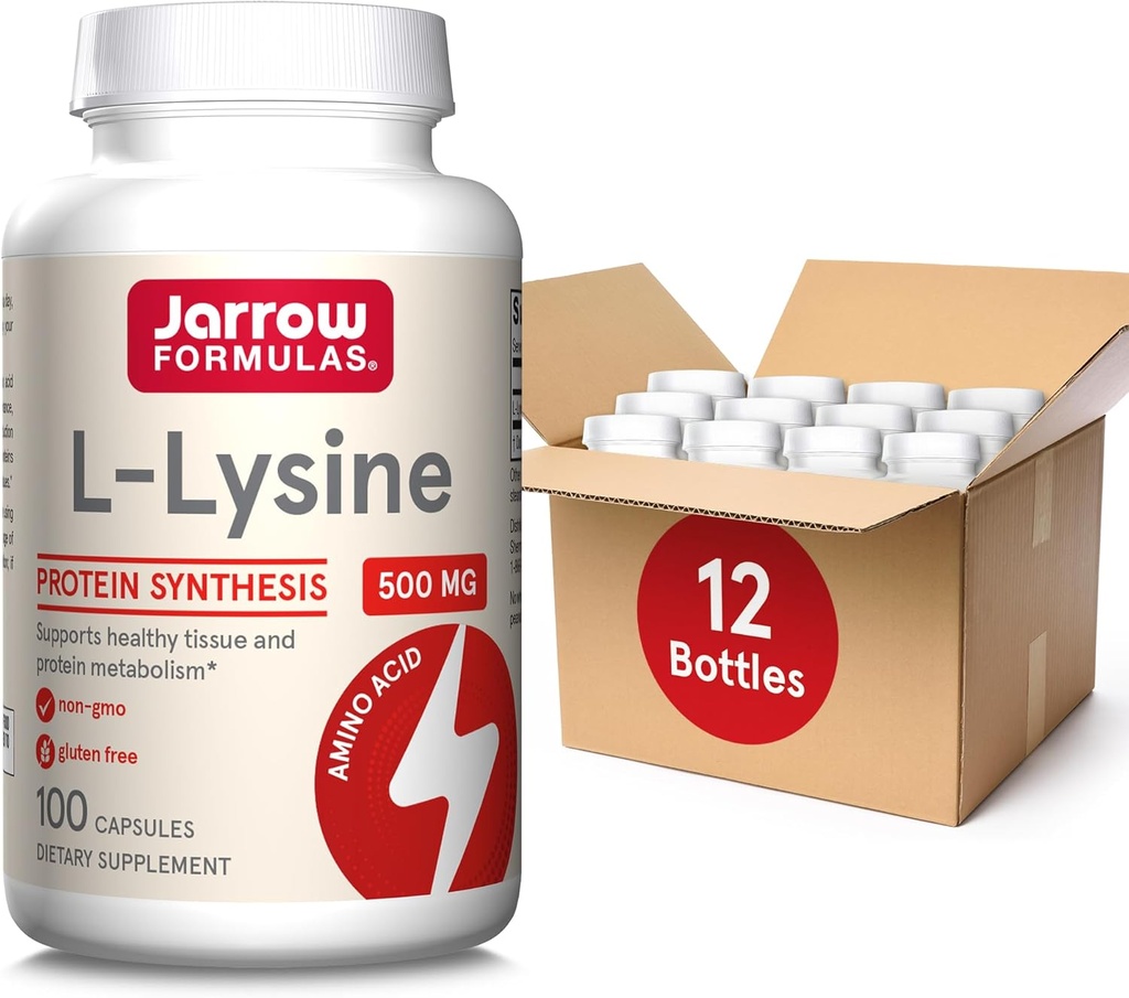 Jarrow Formules L-Lysine 500 mg - 100 Capsules - 蛋白质代谢的基本氨基酸 - 饮食补充 - 最多100种服务(12包)
