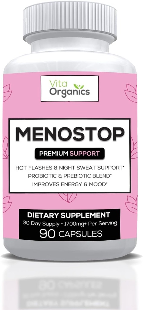 MenoStop - 热闪电与绝经支持 - 黑色 Cohosh, Ashwagandha, Dong Quai, Prebiotic和Probiotic Blend - 30日供应