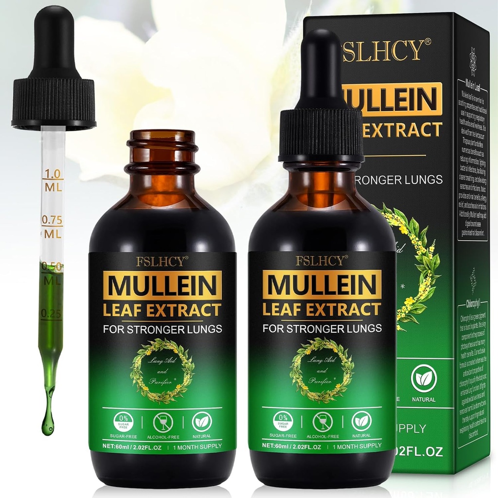 Mullein叶片提取滴,120ML 天然穆莱因叶片滴,补充肺脏清洁剂和吸烟者呼吸卫生支持