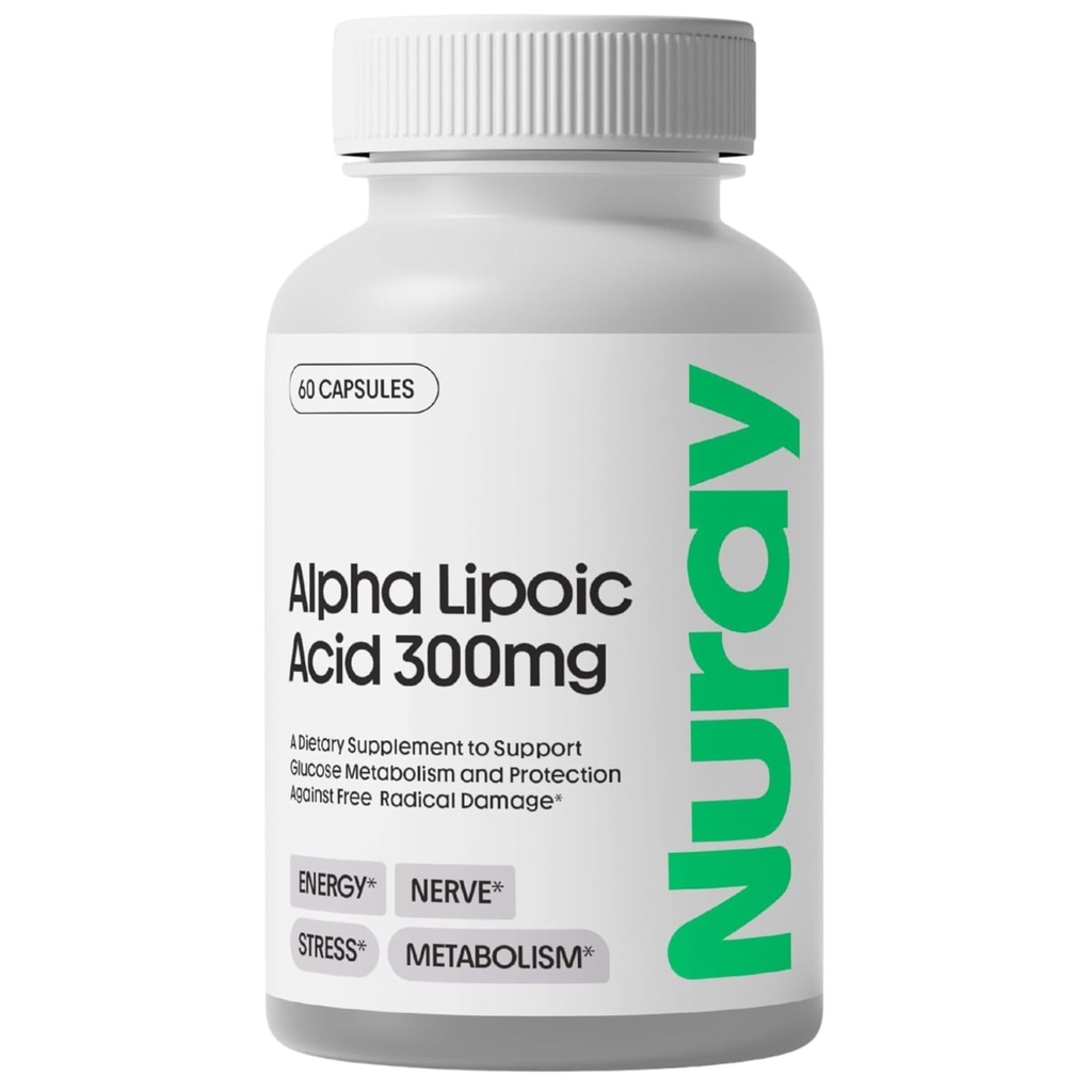 Nuray Alpha Lipoic Acid 300mg - 健康衰老的抗氧化剂补充剂,支持能源生产,适当的神经功能,代谢-60 蔬菜卡普苏莱斯,无糖饮食补充剂
