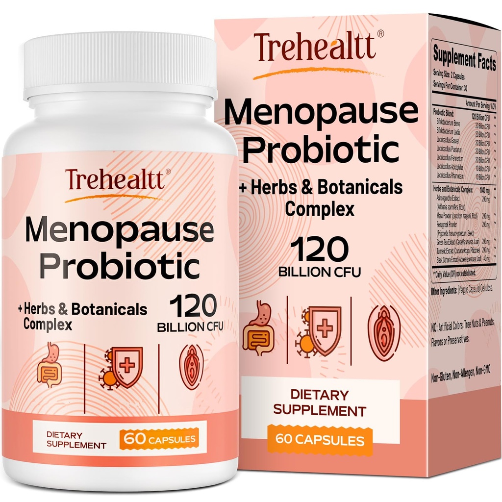 女性更年期补充剂,120亿CFU Probiotic,13-in-1 Herbs & Botanics Complex,Hormone Menopause, Hot Flashes, Night Sweats, Mood Swings, Sleep Disturburcys, Vegan, 60 Capsules