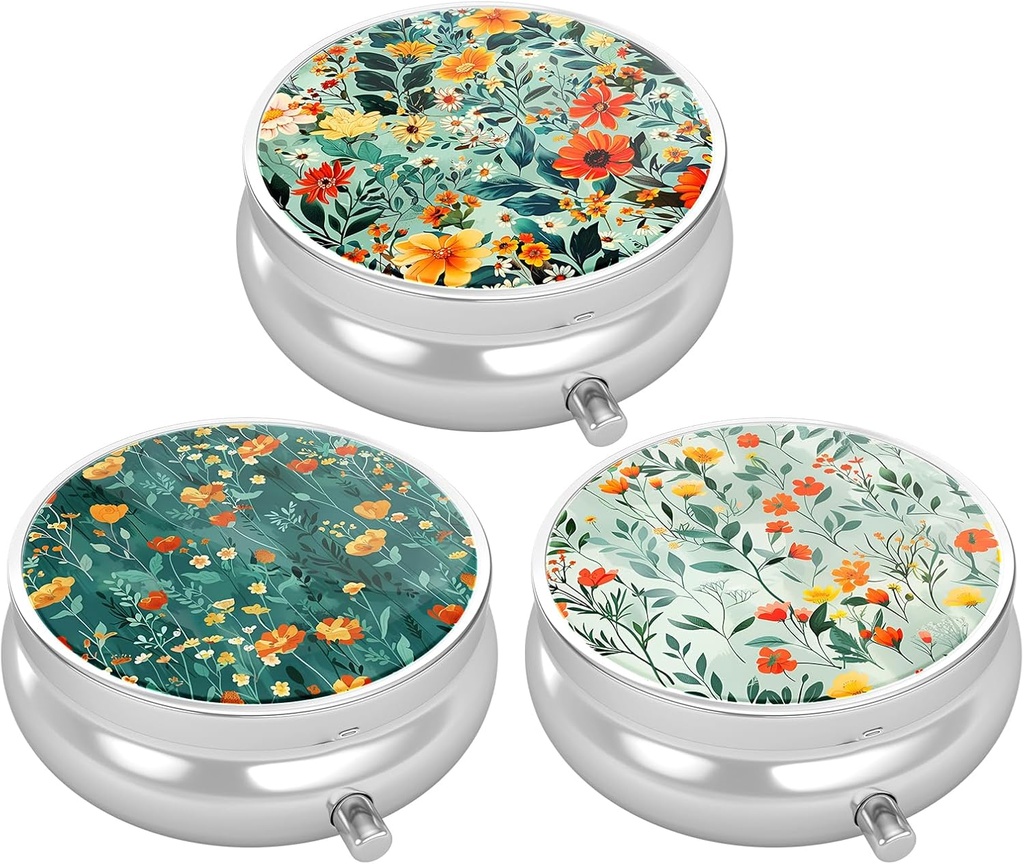 3 Pack Pill Box, Purse & Pocket小药箱,Cute Travel Medicine 组织者,便携式药品容器持有者持有维生素,药剂,鱼油和补充品,漂亮的花卉