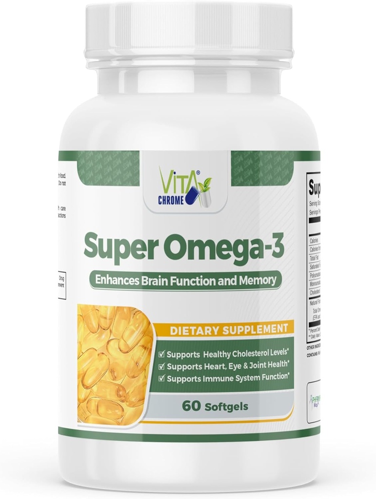 超级Omega-3鱼油,支持心脏健康,1000Mg,300Mg Omega-3,快速释放软胶,美国制造,60软胶