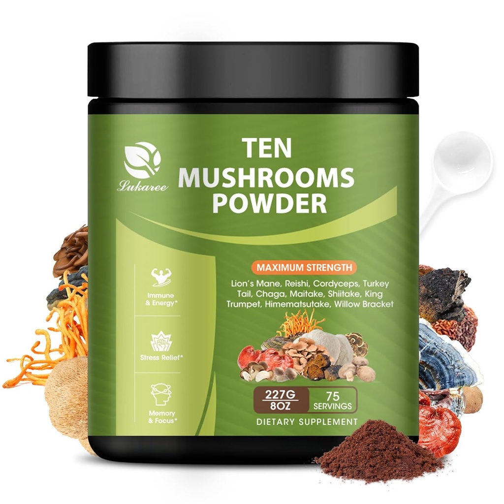 14 in 1 Mushroom Power for Coffee Cooking, 8 oz Mushroom Supplement with Lions Mane, Chaga, Reishi, Turkey Tail, Cordyceps Mushroom 提取粉末等, 蘑菇 混合液脑能量