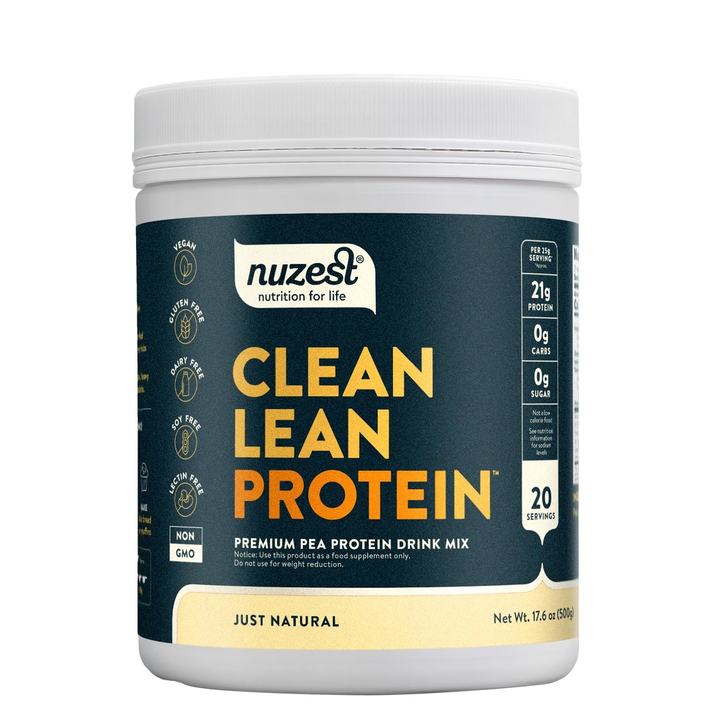Nuzest - Pea蛋白粉 - Clean Lean protein, Premium Vegan 植物基蛋白粉, 乳品自由, Gluten 自由, GMO 自由, 蛋白质摇摆, Just Natural (UNFLAVORED), 20 services, 1.1 lb