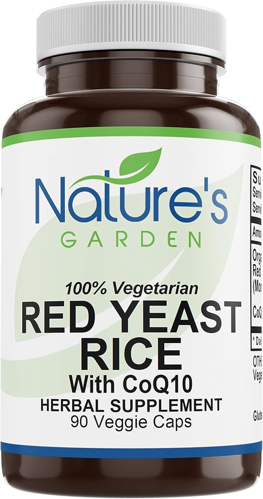 NATURE的GARDEN ESSENTIALS 红东方水稻有机,配有CoQ10-90 Veggie Cap,配有600mg 有机红水稻 Yast Plus Co Q 10 - 胆固醇的自然支持
