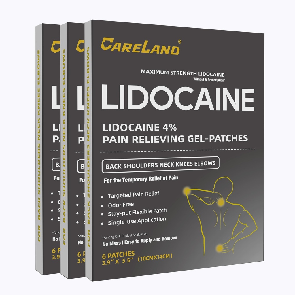 CARELAND Lidocaine Gel 补丁, 18 个最大强度疼痛补丁 对于肌肉救济 Neck 膝盖背部和肩部