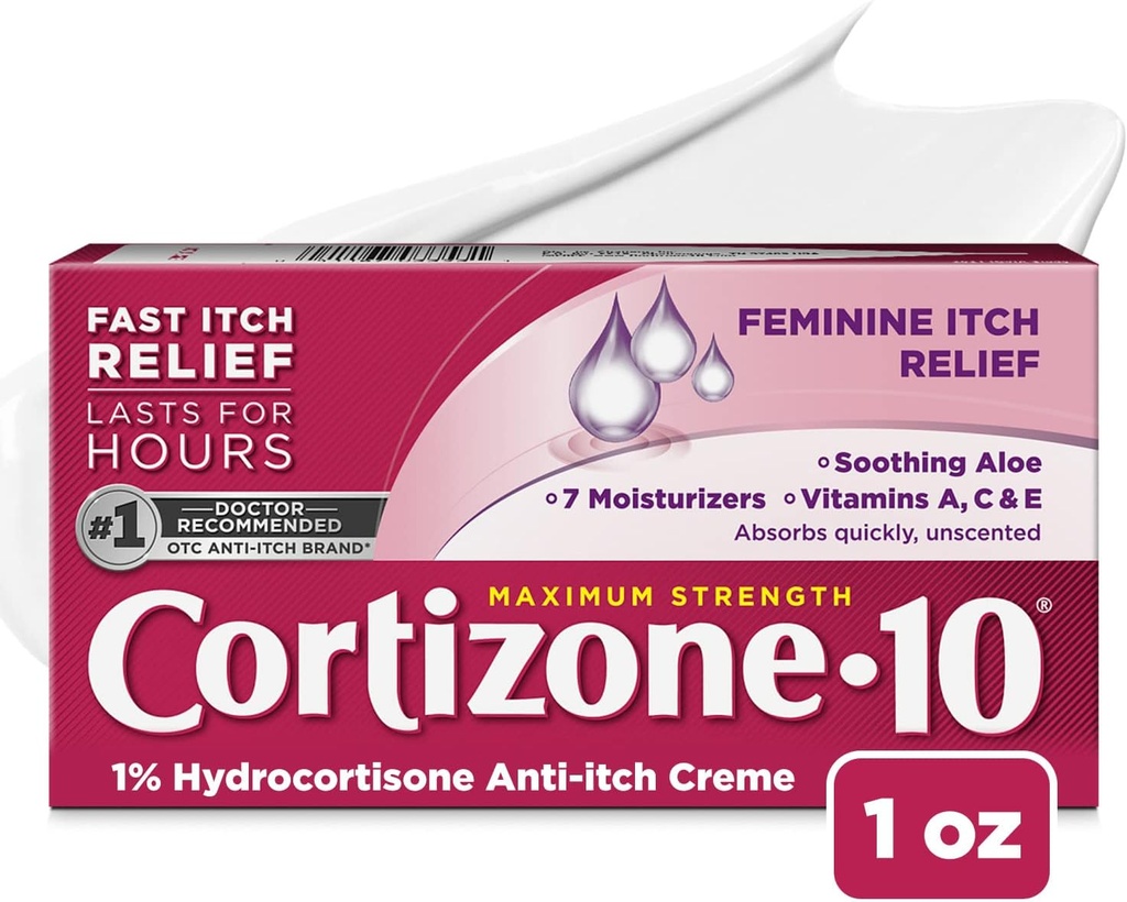 Cortizone 10 最大强度 女性 痒酸,1% Hydrocortisone, 1 oz.