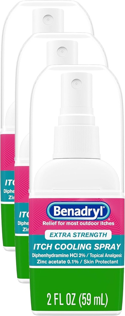 Benadryl Extra Stream Anti-Itch Spray, 冷却主题止痛药, 旅行尺寸, 2 fl. oz (Pack of 3)