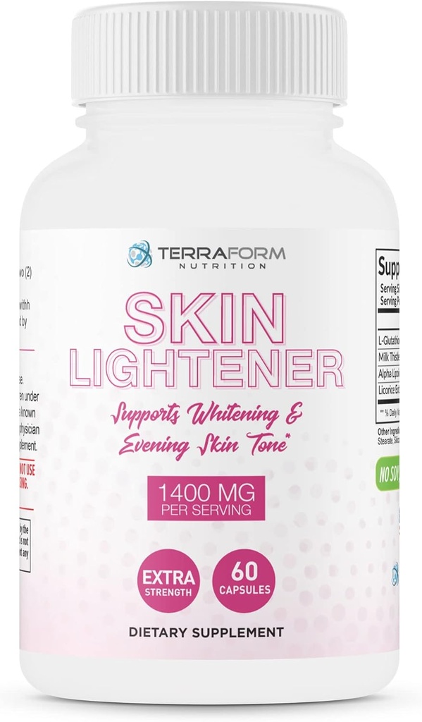 TerraForm 营养皮肤光化补充剂, Glutathione 1000 mg / service, Clears and Evens skin Tones, 帮助清除黑暗斑点和 Acne 疤痕 - 30 services