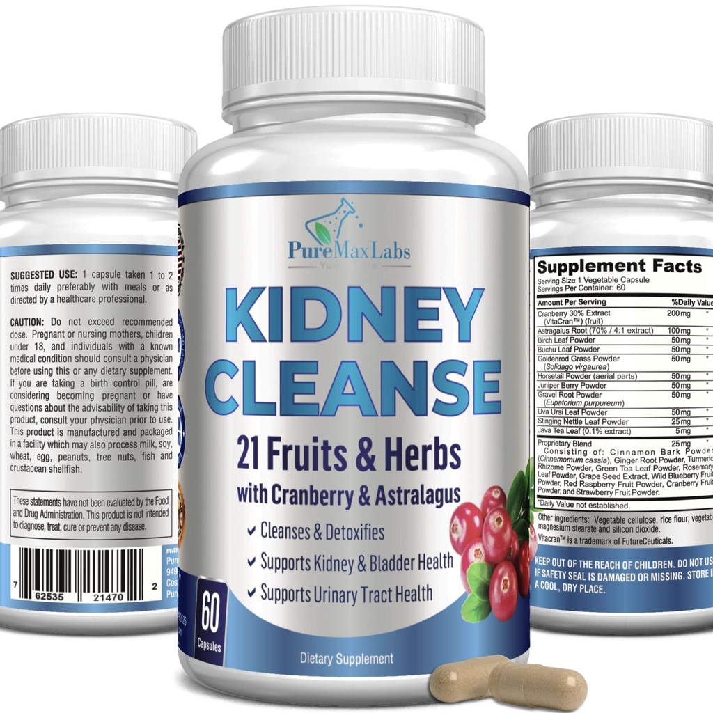 草皮肾上腺素与Cranberry提取剂, Astralagus - 21 水果和草药 - Detox & Cleanse Urinary Tract & Bladder Health, 肾支持, 60 Vegan Capsules