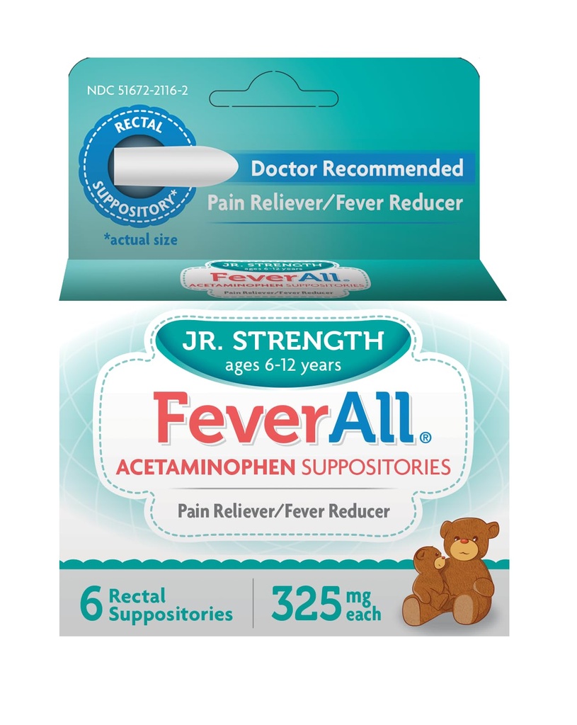 数个儿童Acetaminophen预留物 6 矩形预留物 325mg 每个疼痛再解放者/减少发热者. Paraben Free, no 人工颜色或其他防腐剂. 6-12岁
