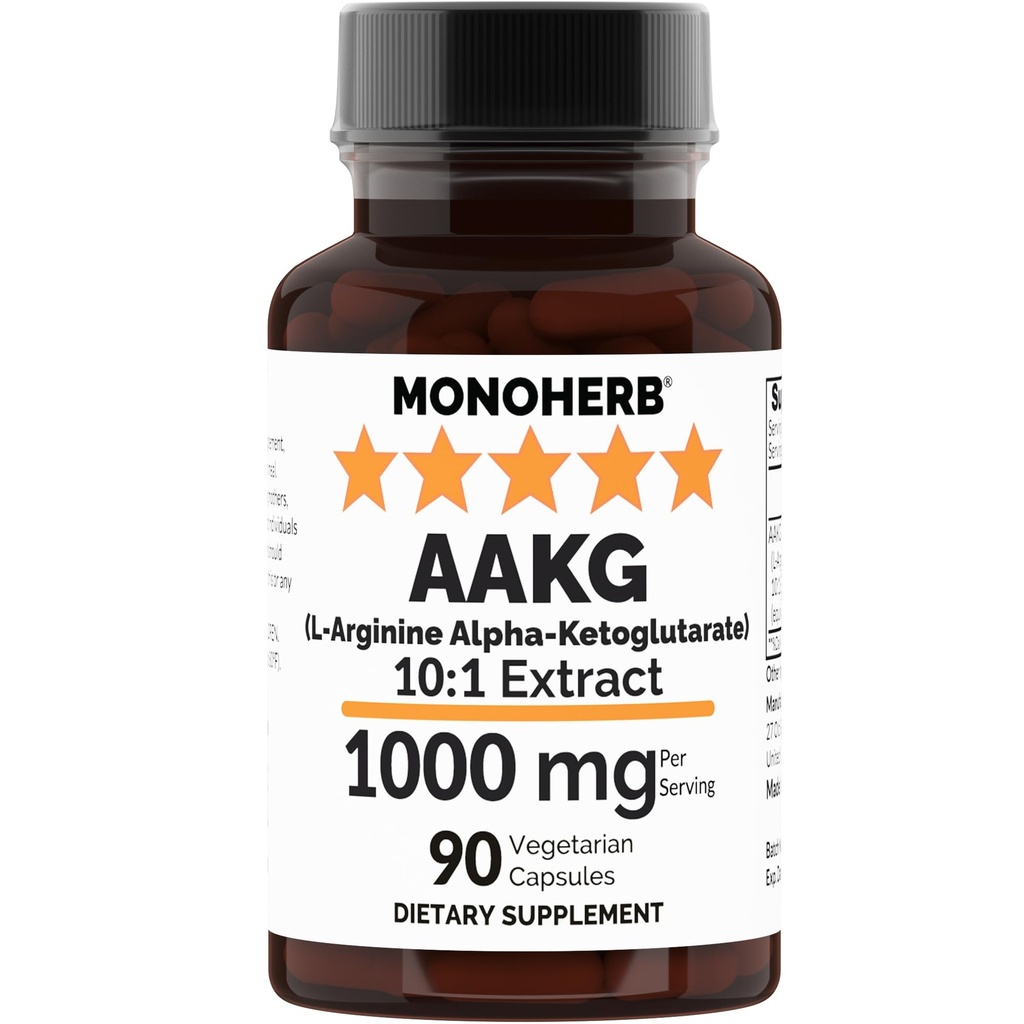 MONOHERB AAKG - L-Arginine Alpha-Ketoglutarate - 1000毫克 - 90 植物胶囊