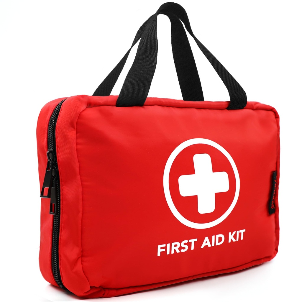 330 Piect First Aid Kit、任何紧急情况的防水性创伤急救箱、家庭理想、办公室、汽车、旅行、户外、露营、徒步、划船(红色)