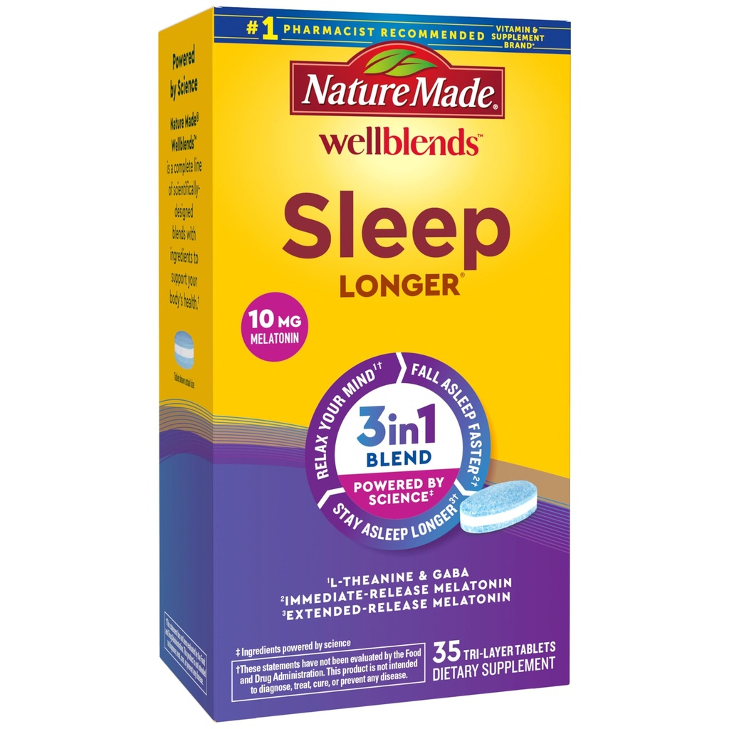 Nature Made Wellblends Sleep Longer, Melatonin 10mg, L Theanine 100 mg, and GABA 100mg, Sleep Supplement, 35 Tri-Layer 平板电脑