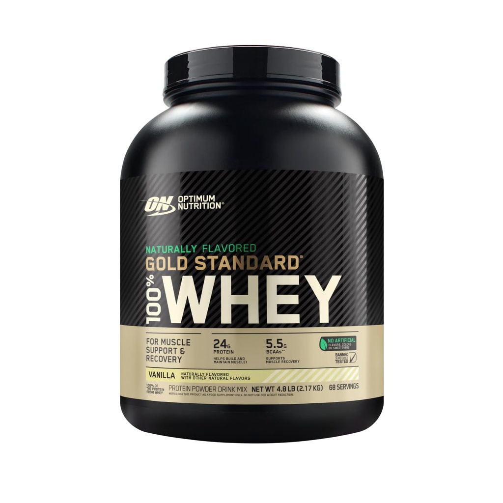 最佳营养金标准 100% Whei 天然裂纹蛋白粉 4.8 (包装 May Vary), Vanilla, 76.8 Ounce