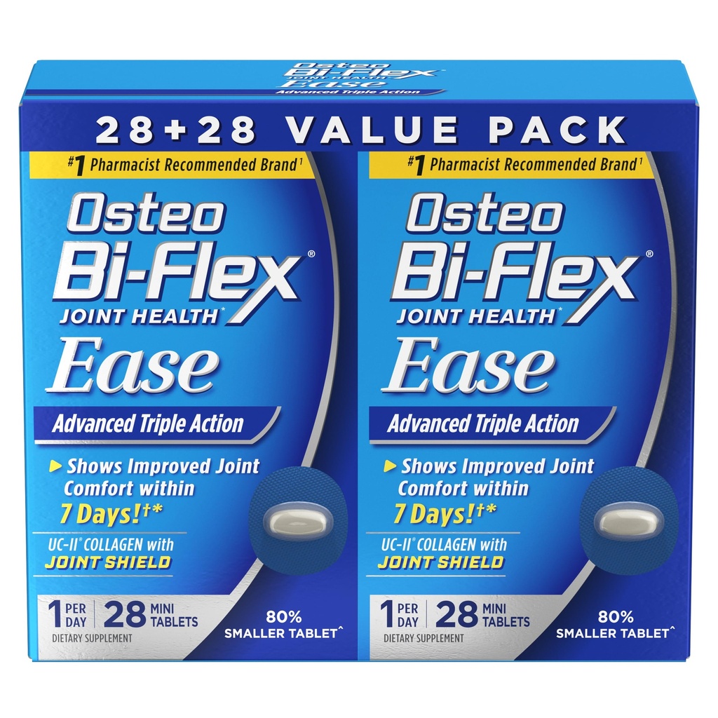 Osteo Bi-Flex Ease 高级三重动作,配有维生素D联合补充,迷你表,28 Counter, Pack of 2