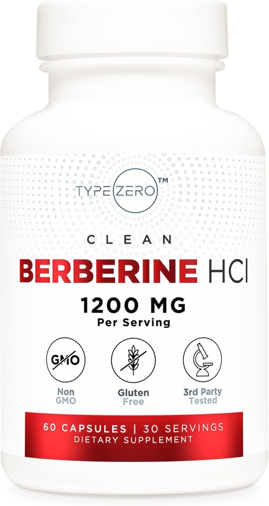 Zero Berberine HCL 1200mg 60 Capsules - 清洁,非GMO,Gluten免费补充