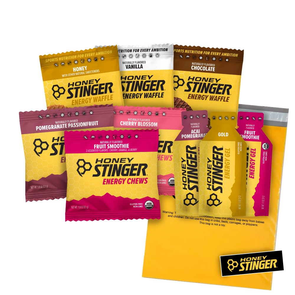 Honey Stinger Training Kit – 9 Counter Plus 粘贴器和 Polybag – 任何活动的能源来源 – 3 有机瓦夫, 3 包能源 Chews 和 3 Energy Gels