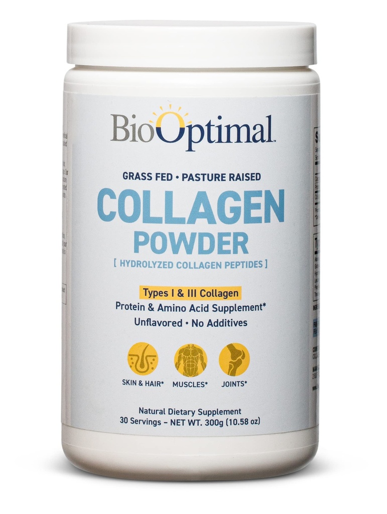 BioOptimal Collagen Peptides Powder -- -- 草皮、草皮、水解蛋白补充剂 -- -- 非GMO, " 男女零糖每日补充剂 " (30种服务)