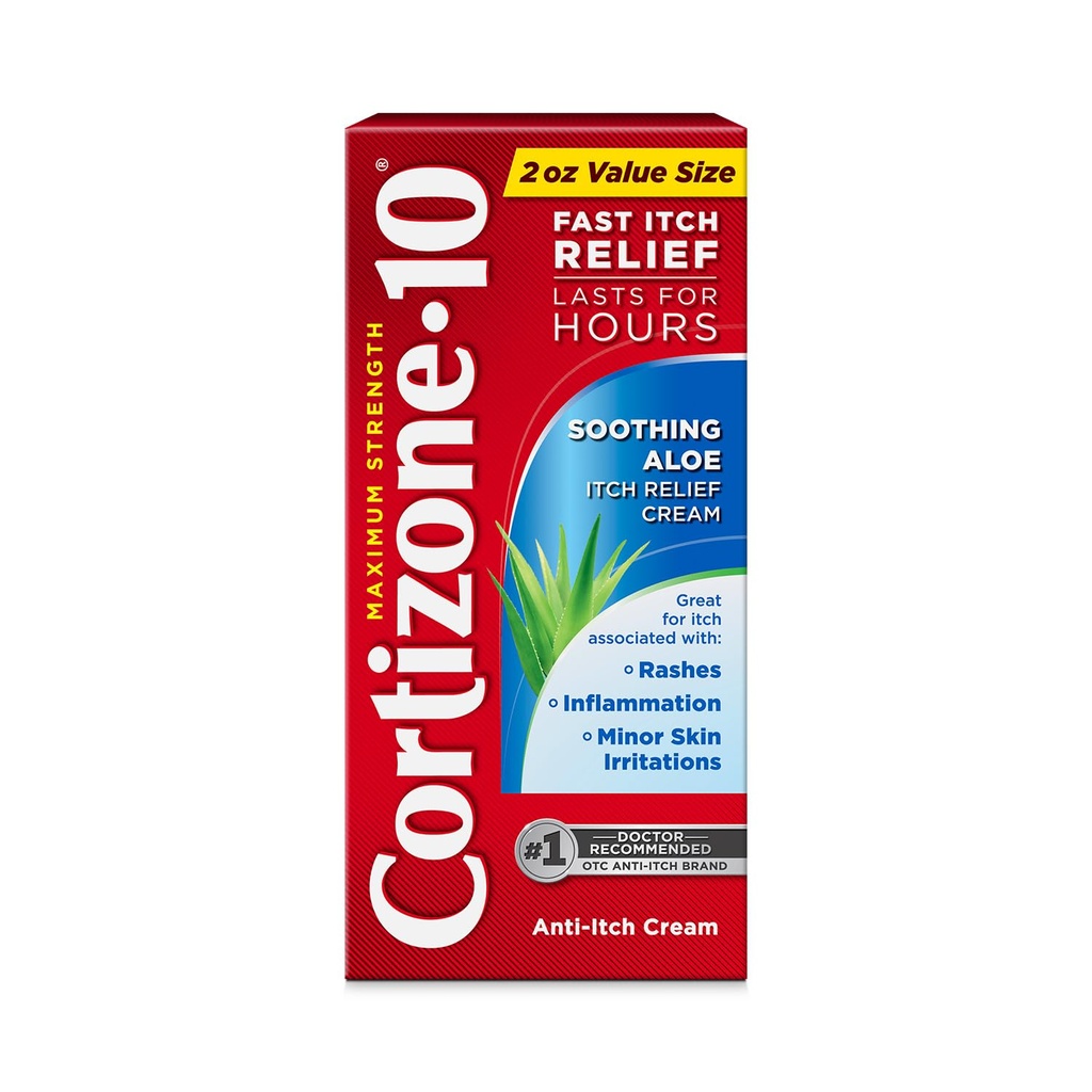Cortizone-10 最大强度舒舒 Aloe ITCH 减肥酸奶油,1% Hydrocortisone, 快动作, Bug Bites 抗痒酸奶油, Rash, Eczema, Psorias, 毒艾薇, Oak, Sumac & More, 2 oz