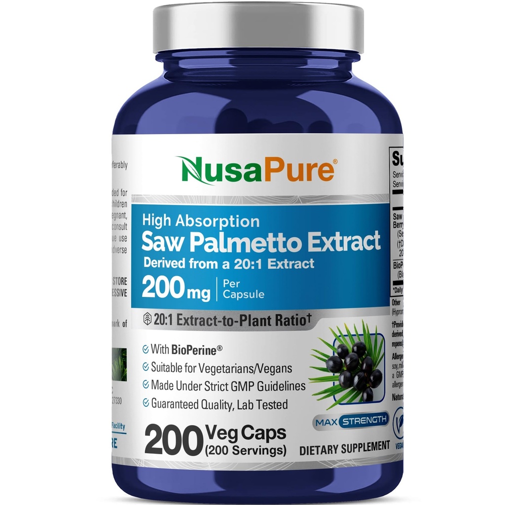 NusaPure Saw Palmetto 20:1 提取物,每瓶蔬菜200毫克至4,000毫克