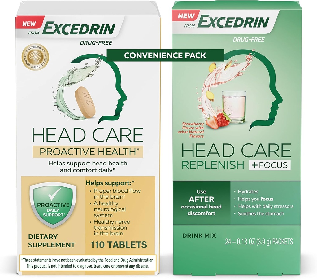 Excedrin Head Care 主动健康饮食补充 - 110 Counter and Head Care Replenish Plus Focus 饮料混合 24 Packets Conference Pack中的110个数和头护理补充 饮料 饮料混合