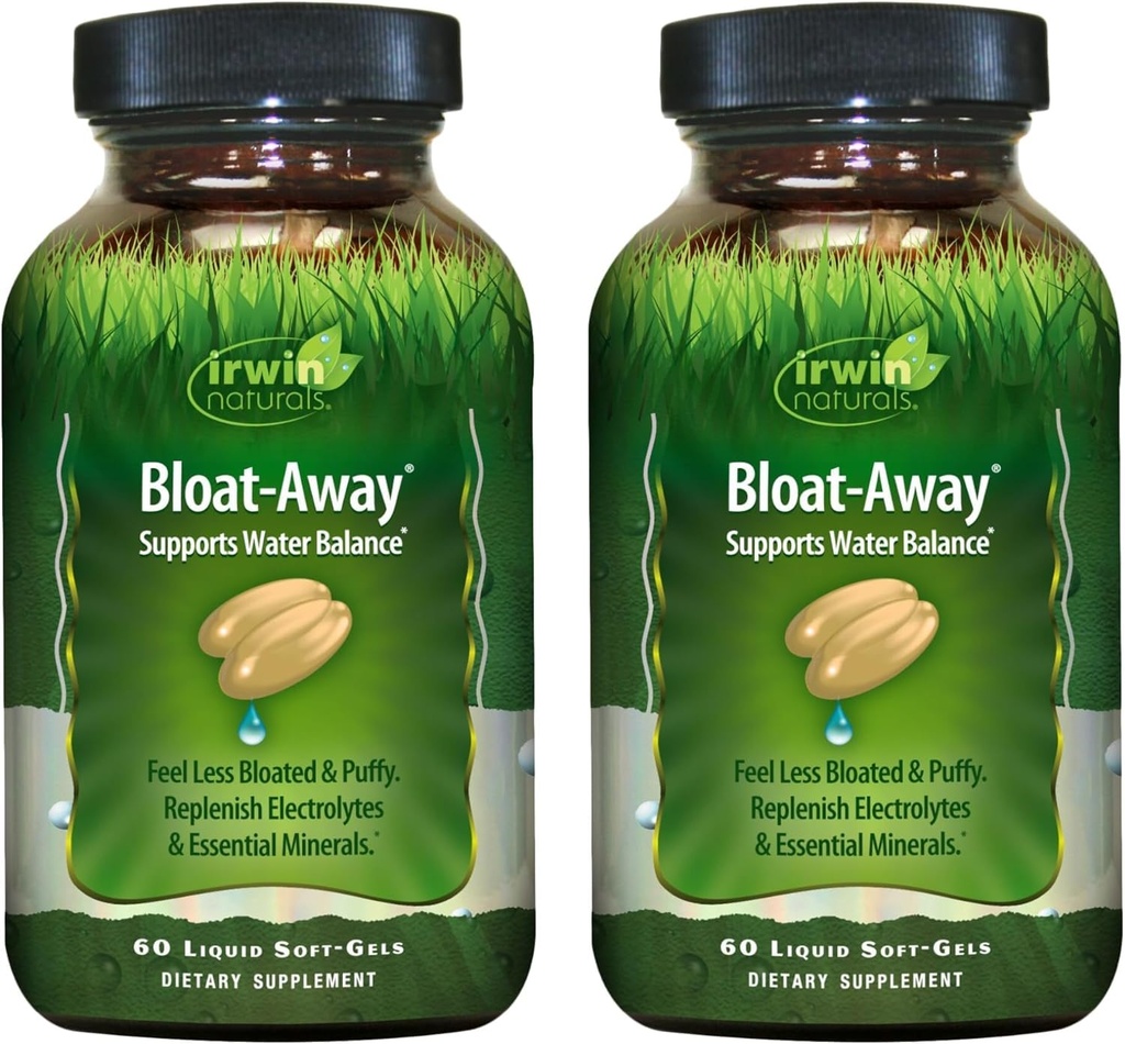 Irwin Naturals Bloat-Away - 水平衡支持 - 充电解质和基本矿物 - 60 液态软胶 - 2包