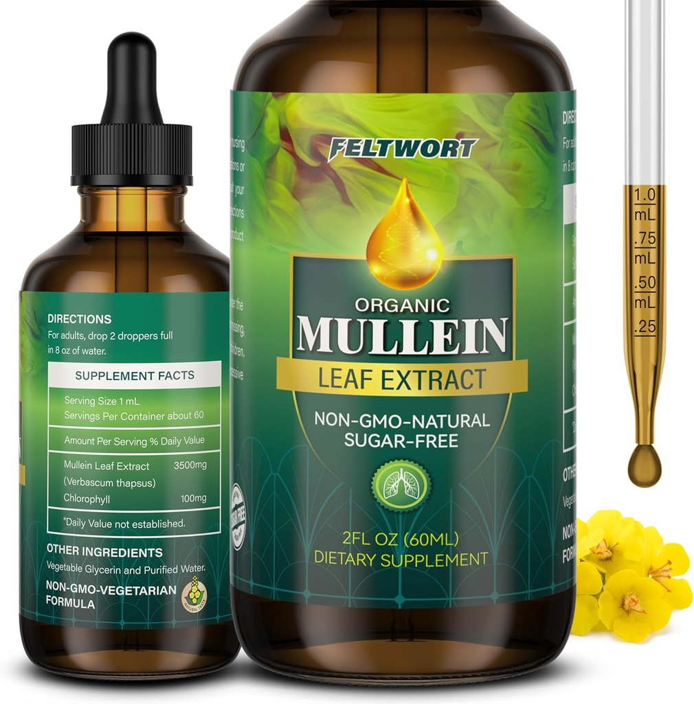 Mullein Drops - 肺清洁剂 - 叶片提取剂 - 强力Mullein用于免疫支持,戒毒和呼吸支持 - 草药补充剂 - 2 Oz-6