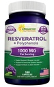 a 配有红葡萄酒提取剂的方营养天然活性醇 - 180 Capsules - Trans Resveratrol 抗氧化剂补充剂 纯心脏健康 - 超强跨活性醇