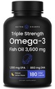3 三强 Omega 3 鱼油 3600 mg → EPA & DHA 180 Softgels → Burpless Fish Oil Supplement, Wild Caught → 2100 mg Omega-3 脂肪酸 3 天然柠檬火焰 Omegas 3 药丸