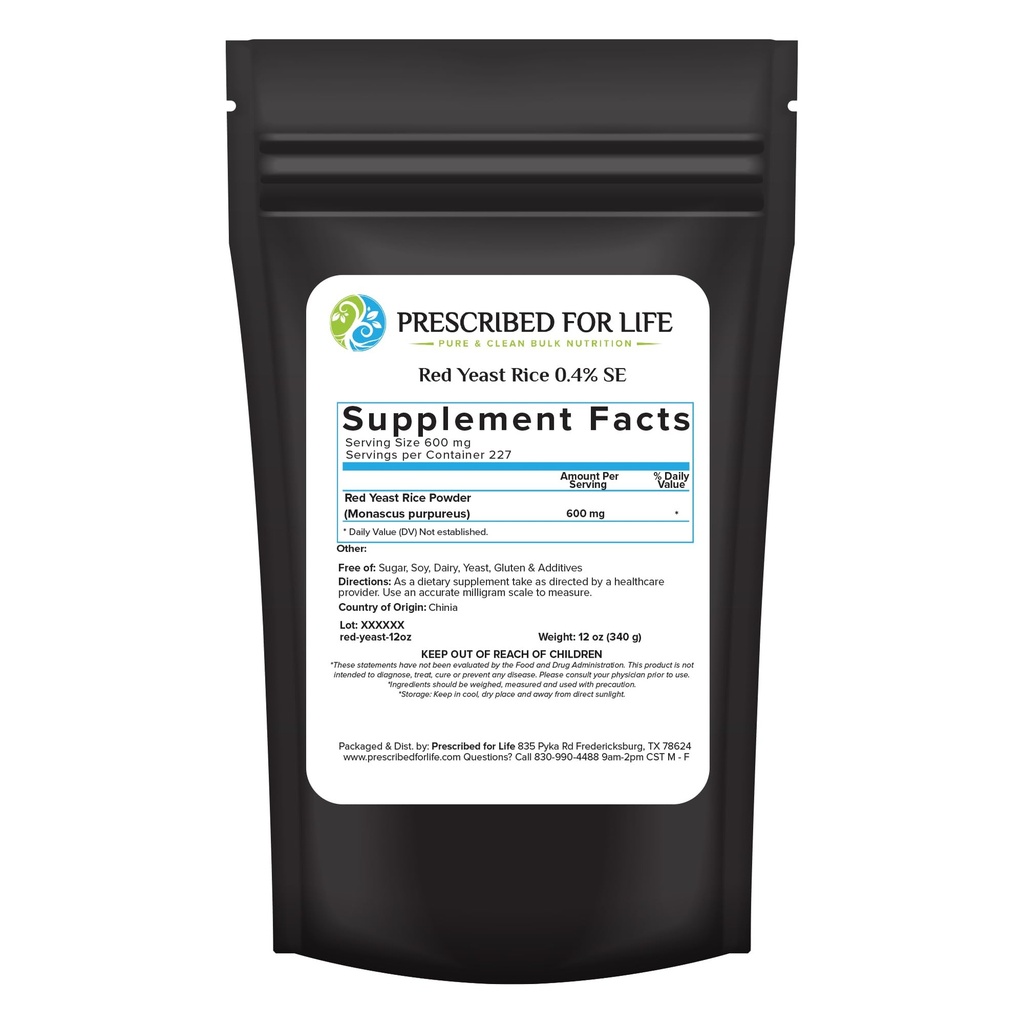 处方为生活用红酵母稻粉,红酵母稻补充支持健康用,Vegan,Gluten Free,Non GMO,Monascus purpureus(12oz / 340g)