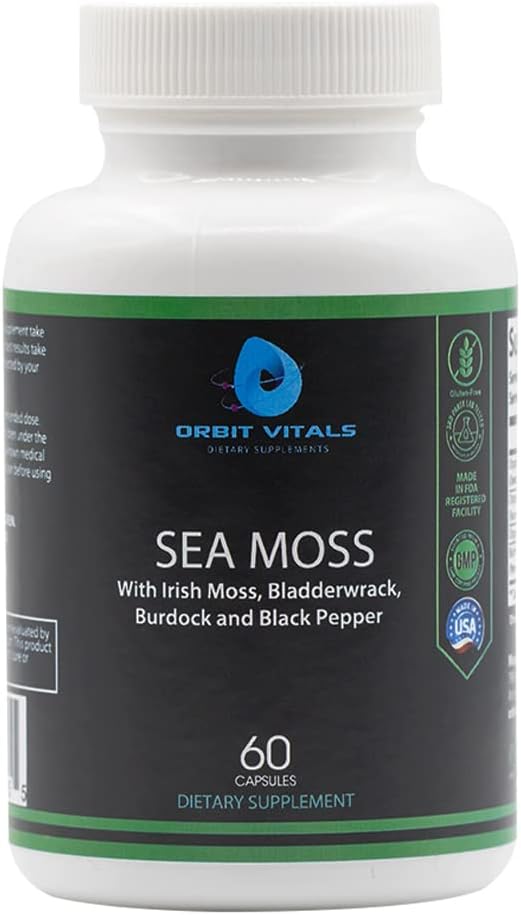 与爱尔兰Moss Burdock Root Bladderwrack & Black Peppers - 营养剂-Rich 超级食品用于Imune, 消化剂,联合,皮肤健康 - Vegan, Non-GMO - 60 爱尔兰Moss Capsules, 在美国制造