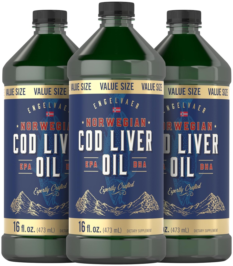 Carlyle 挪威鳕鱼肝油 16oz 包装 3瓶 液态无味鱼油 补充 | Non-GMO, Gluten Free