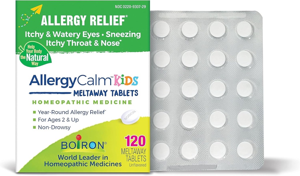 Boiron AllergyCalm Kids 抗过敏症和Hay Fever 喷嚏、Runny Nose和Ichy Eyes或喉咙症状的症状——120个