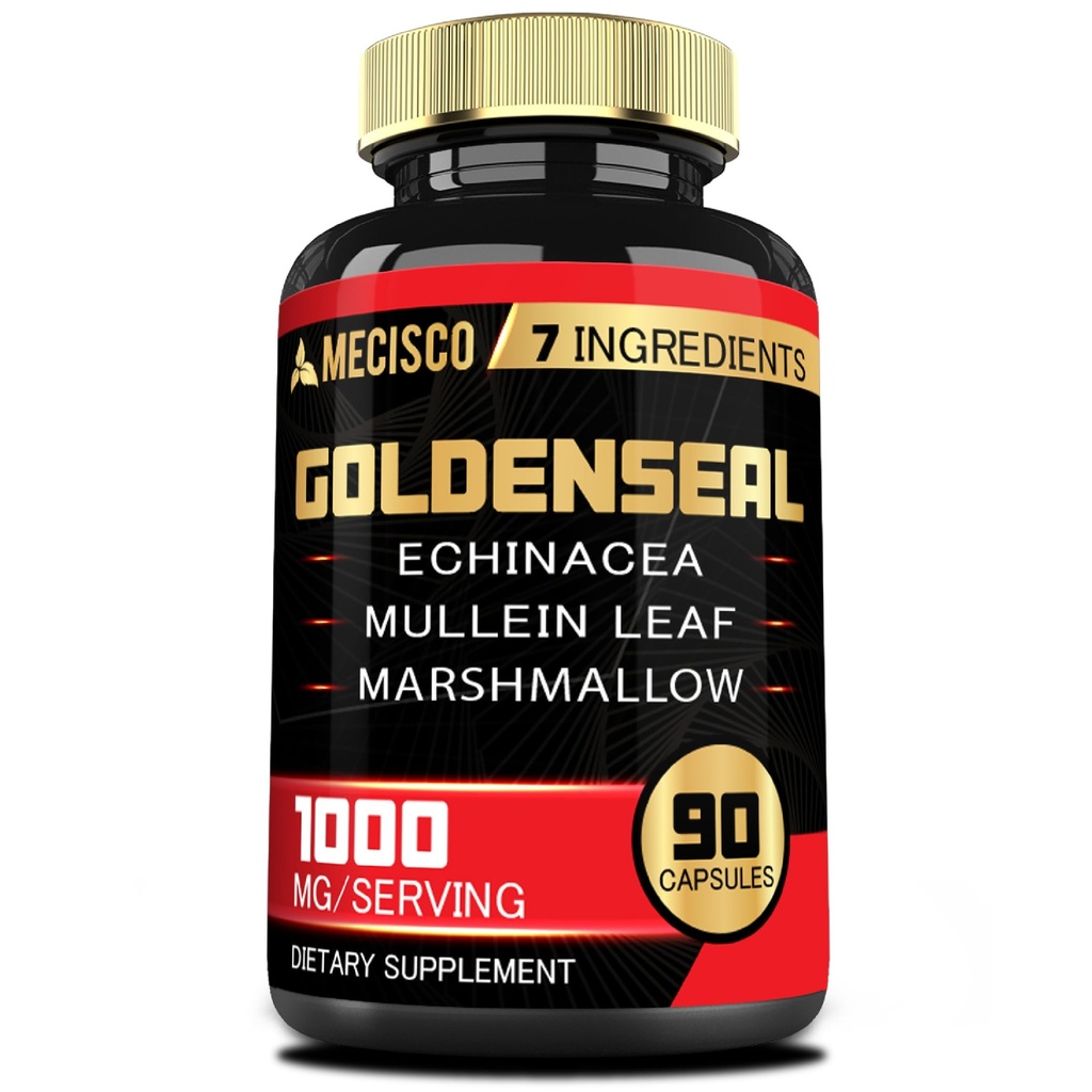 Goldenseal Root Capsule配有Echinacea、Mullein Leaf、Plantain & More - 90 Veggie Capsules - 7in1 支持免疫系统、消化健康、平滑呼吸和身体管理
