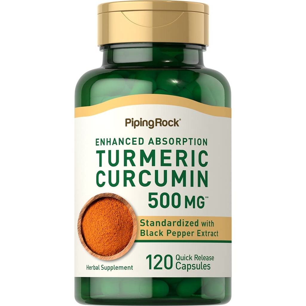 Piping Rock Turmeric Curcumin with Black Pepper 500 mg → 120 Capsules → 标准化草药补充 → 非GMO, Gluten Free