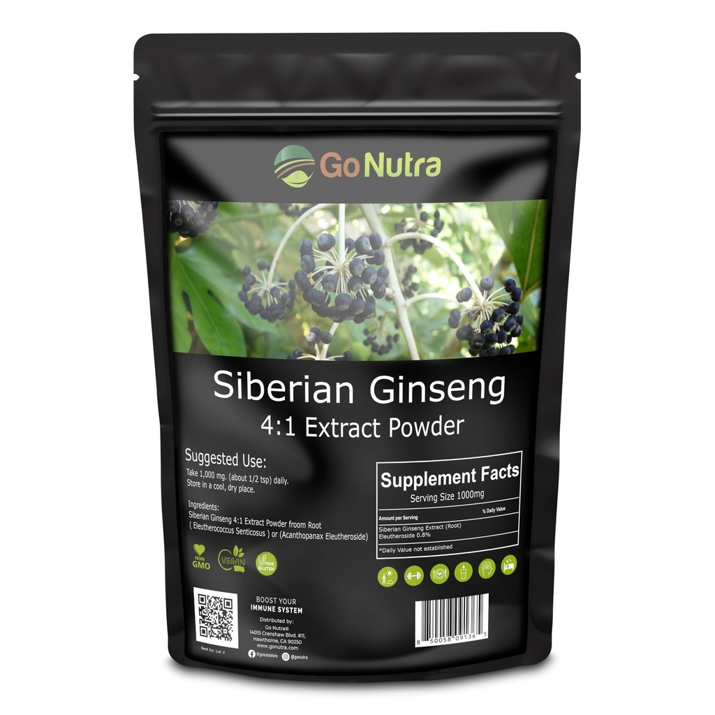 Go Nutra Siberian Ginseng - Eleuthero根粉 QQ 4:1 摘录 4X Times strongs QQ 支持能源与Stamina 自然与适应性 QQ Eleutherococus Senticosus QX 非GMO QQ 4 Ounce