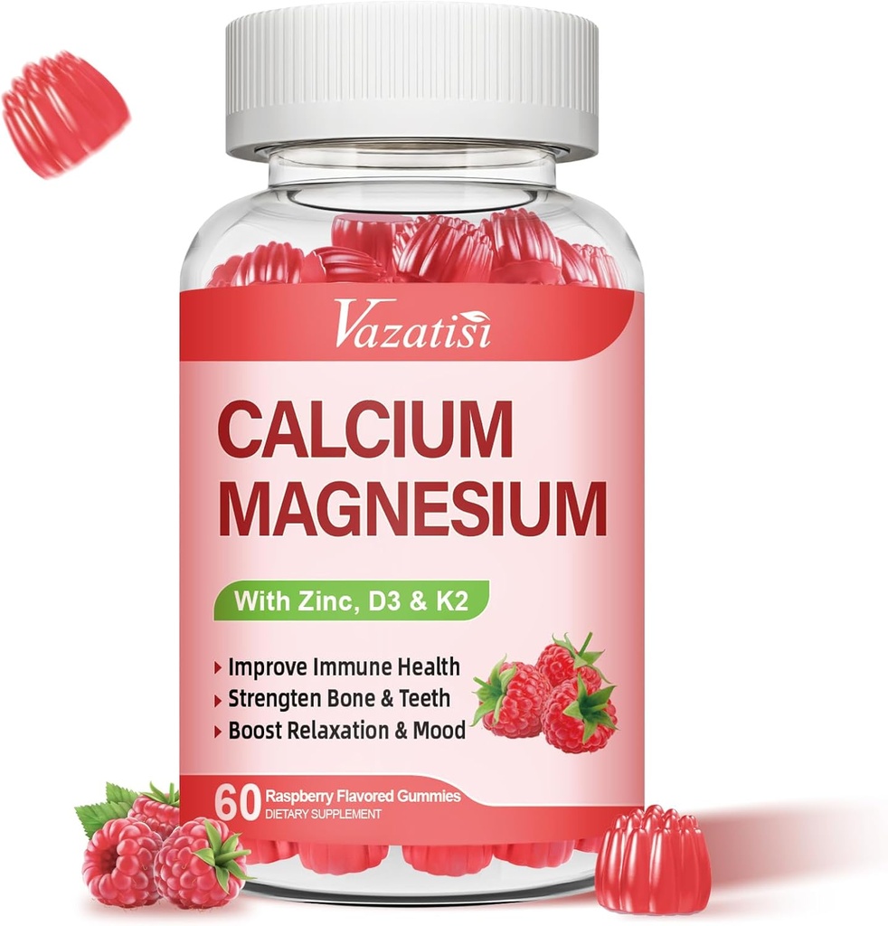 含有维生素D3 & K2的高吸收性镁酸甘油钾用于Immune和Calm Mood,Raspberry Flavor 60 Gummys