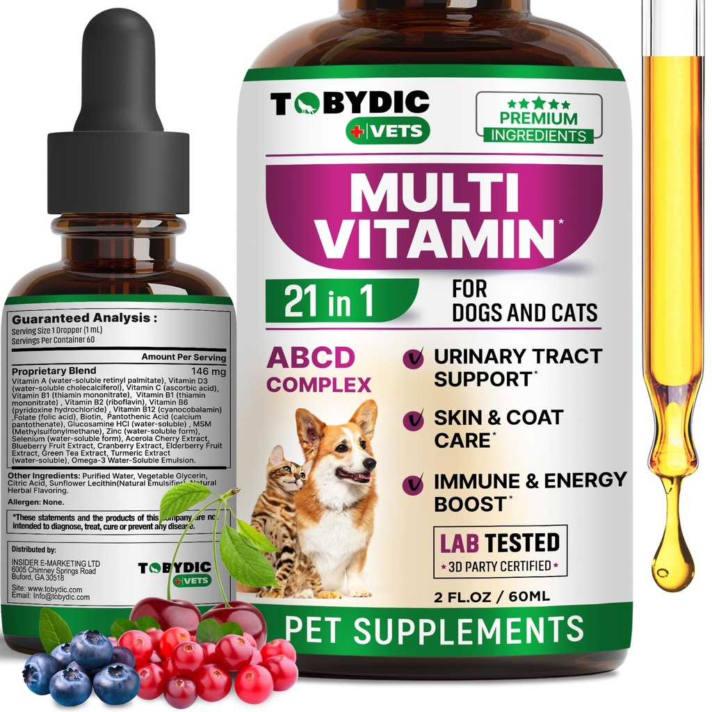 Cranberry & Glucosamine的1个宠物补充品中的Cat & Dog Multivitamin 21 — UTI, Urinary Tract, Bladder, Kidney, Skin Coat, 联合治疗在美国制造的天然医学和支持